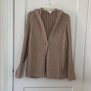 J. Jill Women's Beige Open-Knit One Button Hooded cardigan, petite L